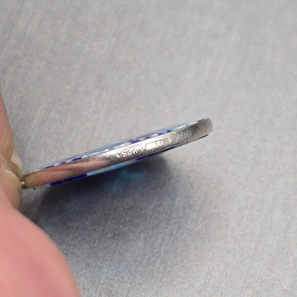 Murano Glass Millefiori Pendant 1" Sterling Silver Blue White Italy Signed PD - Picture 5 of 9